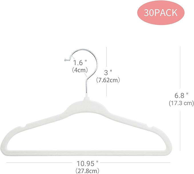 ManGotree Velvet Baby Clothes Hangers, 10.95'' Non-Slip Kids Hangers, Space Saving Hangers for Infant Toddler Children (30 Pack, White)