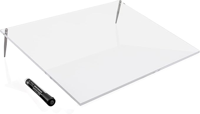 Desk Dry Erase Board with Erasable Marker | White, Black, Clear Acrylic Whiteboard Surface | Angled Writing Tablet | Personal Organizer with Daily Schedules | Weekly to-Do Lists (Clear - 12x16)