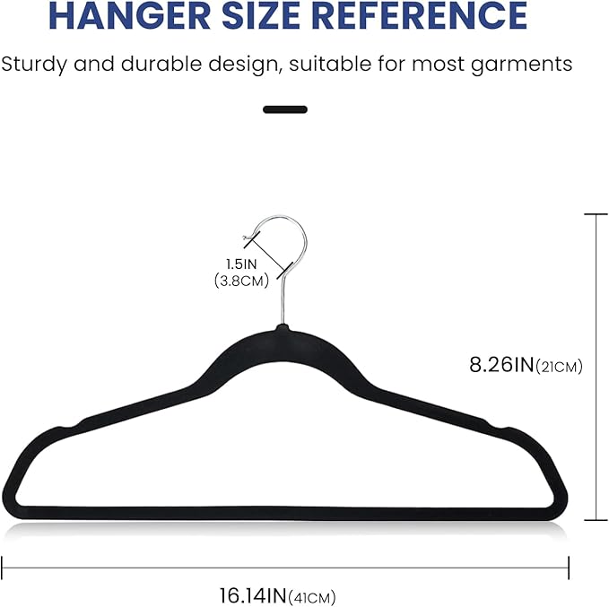 Jiang&Rong 60 Pack Black Velvet Hangers, Ultra Thin Space Saving Non-Slip Clothes Hanger, No Shoulder Bumps Suit Hangers for Sweaters, Jackets, Pants, Dresses & Shirts, Heavy Duty Velvet Coat Hanger