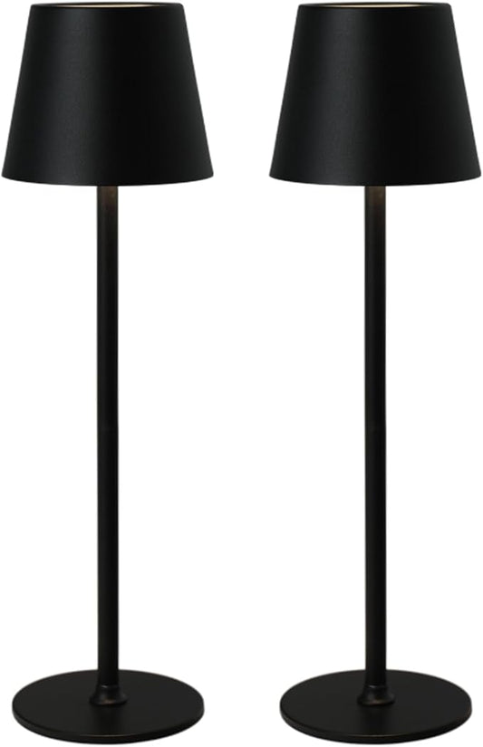 Cordless Table Lamp, Rechargeable Table Lamp with Touch Dimmable Control, Portable LED Desk Lamp for Indoor Patio (Black-Round, 2)