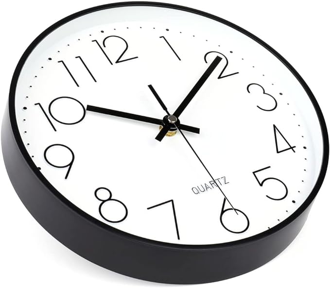 jomparis 10 Inch Black Wall Clock Battery Operated Silent & Non-Ticking Wall Clock Classic Clock for Home, Office, Bedroom, School