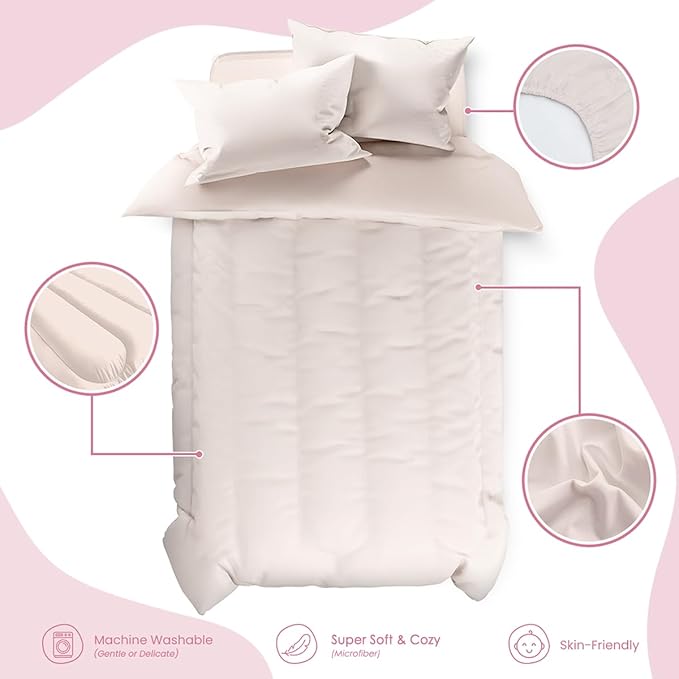 SANDJEST Beige Duvet Cover Sets Twin Size for Kids Boys Girls, Include 1 Polyester Comforter Cover 68x86 Inches and 1 Pillowcase 20x26 Inches, Comforter Not Included, Gift for Christmas Birthday