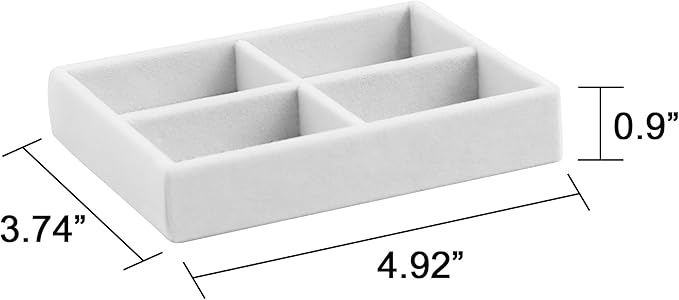 Frebeauty Small Jewelry Tray Set,Stackable Velvet Jewelry Organizer Tray,Mini Jewelry Drawer Organizer,Drawer Inserts,4.92 x 3.74 x 0.9 Inches,4 Grid Earring Organizer for Women(Set 2,White)