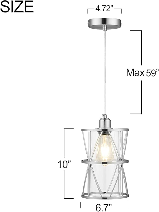 Modern Cylindrical Pendant Light with Clear Glass, Brushed Nickel Hanging Light, Transitional Metal Pendant Lighting Fixture for Kitchen Island Sink Dining Room Bar
