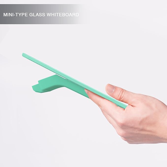 Small Glass Desk Whiteboard Dry-Erase Board with Clock, Small Travel Clock Keychain with Desk Notepad, Time Table Whiteboard for Desk Digital LED Light Display, 8x6 in with Accessories, Turquoise