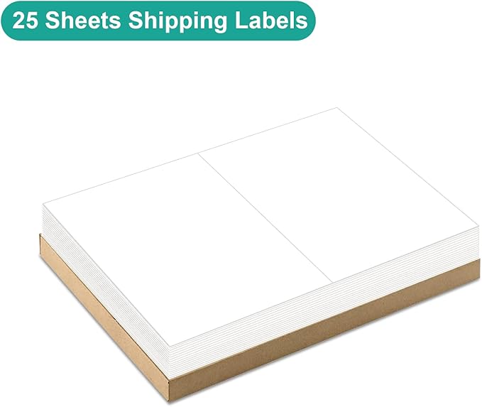 MFLABEL Half Sheet Shipping Labels - 8.5" x 5.5" Adhesive Packaging Labels for Laser & Inkjet Printers, 100 Self-Adhesive Stickers (25 Sheets) for Boxes, Mail, FBA & DIY Projects