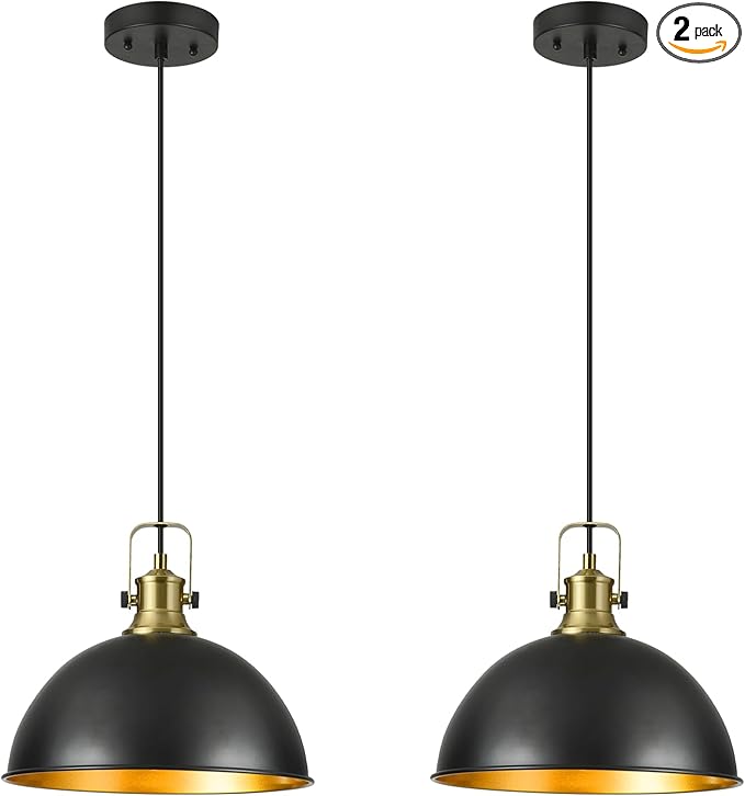 12 Inch Black Farmhouse Pendant Lights for Kitchen Island Industrial Haning Lamp Adjustable Height Vintage Dome Hanging Light Fixtures for Barn, Dining Room