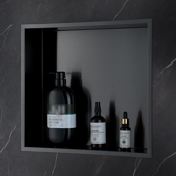Shower Niche, 14"x16" No Tile Needed, The Insert Storage Rectangle Single Shower Shelf is Easy to Install, Stainless Steel, Black Grey