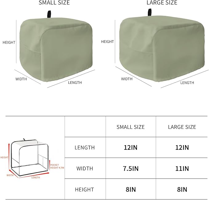 Sage Green Bread Maker Toaster Cover with Pockets, Dust-Proof - 12x11x8in