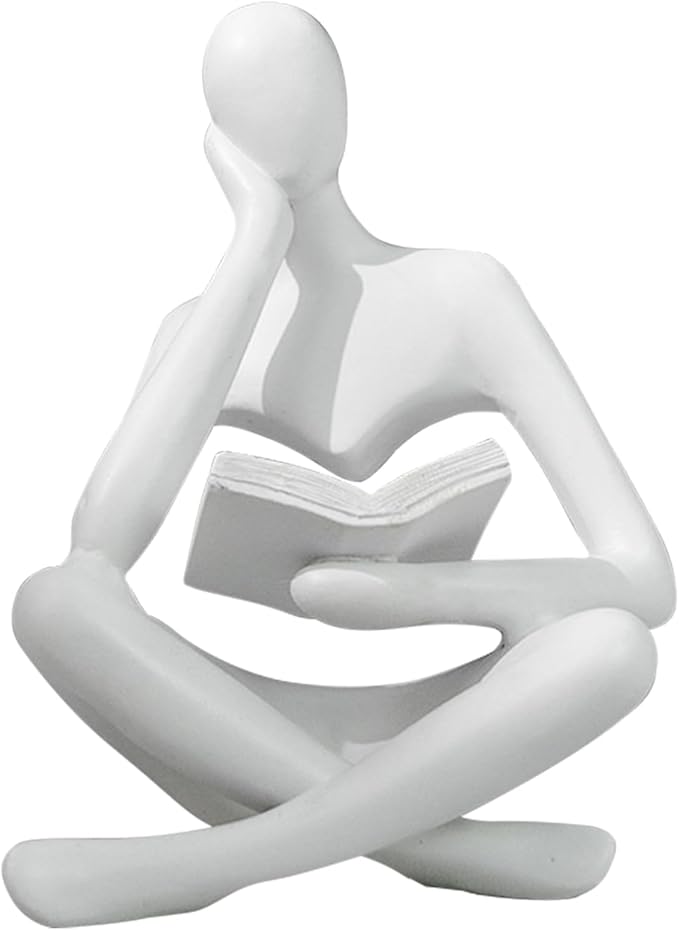 Gold Reading Women Statue, Thinker Sculptures, Abstract Art Ornament, Modern Aesthetic Figurine Decoration, Suitable for Home Living Room Bedroom Office Shelf Table Desk Bookshelf Decor (White Left)