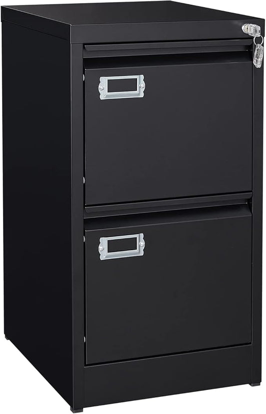 2-Drawer File Cabinet, 16.3" Deep Vertical Metal Filing Cabinet with Lock for Home Office, Anti-Tip 2 Storage Drawers for Letter/Legal/A4/F4 Size (Assemble Required, Black)