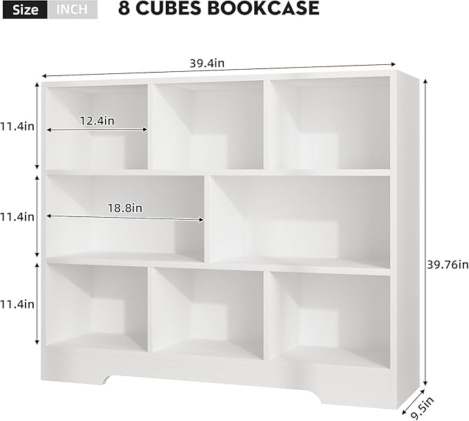 Book Shelf for Kids, 8 Cubes Storage Organizer Montessori Bookshelf, 3-Tier Wooden Kids Bookcase, Toy Storage Organizer for Children, White Toddler Bookshelf Cube Shelf for Kid’s Room, Classroom