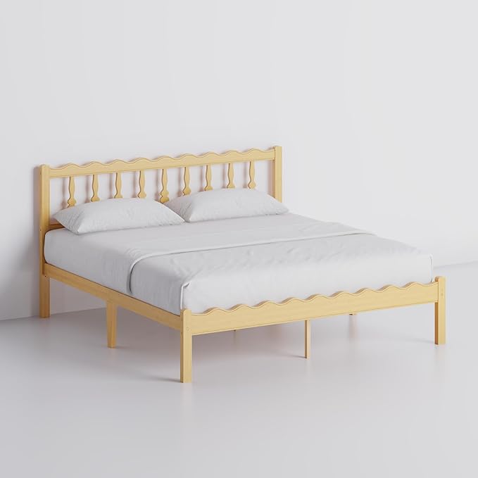 Bamboo King Bed Frame with Headboard, 14 inch Solid Wood Platform Bed Frames King Size with Metal Slats, No Box Spring Needed, Easy Assembly, Noise Free