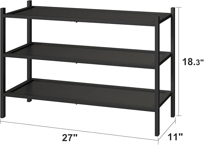 3-Tier Black Bamboo Shoe Rack for Entryway, Stackable | Foldable | Natural, Shoe Organizer for Hallway Closet, Free Standing Shoe Racks for Indoor Outdoor