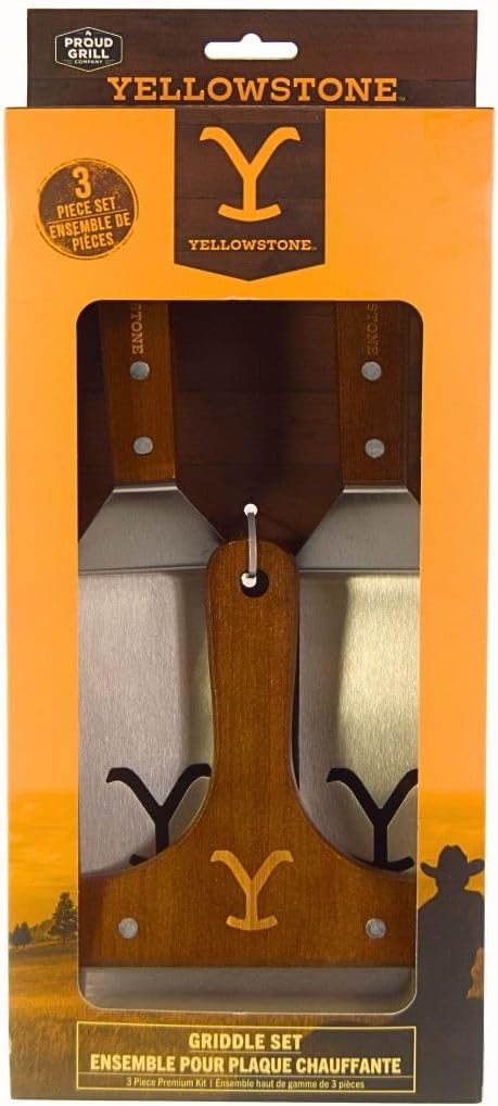Y Yellowstone Griddle Set - 3pc Tool Kit. Griddle Accessory Set Includes 2 Spatulas/Turners and 1 Scraper | Ideal BBQ Grill Accessories | Authentic Yellowstone Merchandise