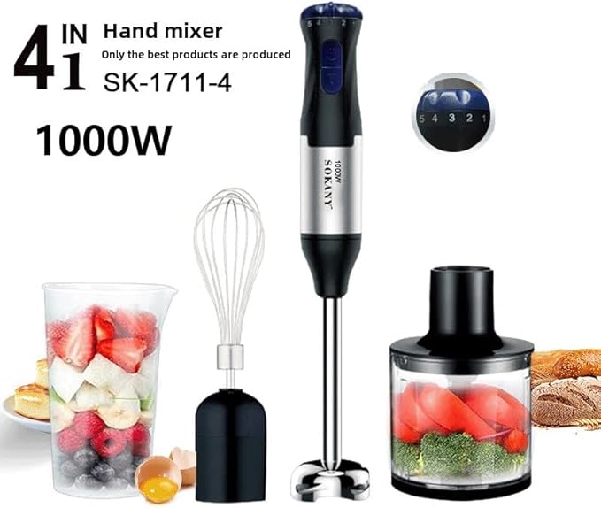 4-in-1 Electric Blender, Hand Beater 700ML Capacity, Meat Grinder 500ML Capacity, Stainless Steel