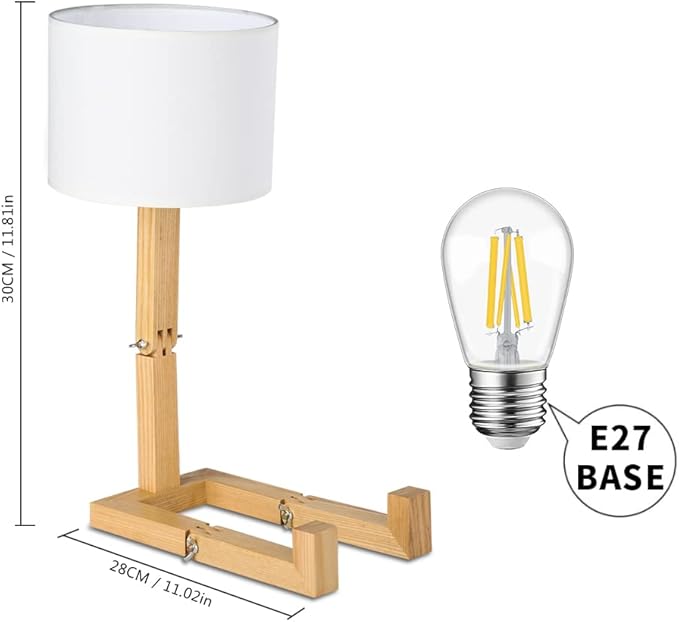 ELINKUME Robot Desk Lamp Set of 2, Creative Bedside Lamp for Bedroom,Wooden Lamp Body Adjustable,DIY E26 Living Room Table Lamps with Fabric Shade,Modern Indoor Decorative Lighting, TB-QBT005-WHM2