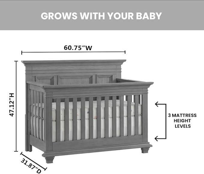 Oxford Baby Weston 4-in-1 Convertible Baby Crib, Dusk Gray, GreenGuard Gold Certified
