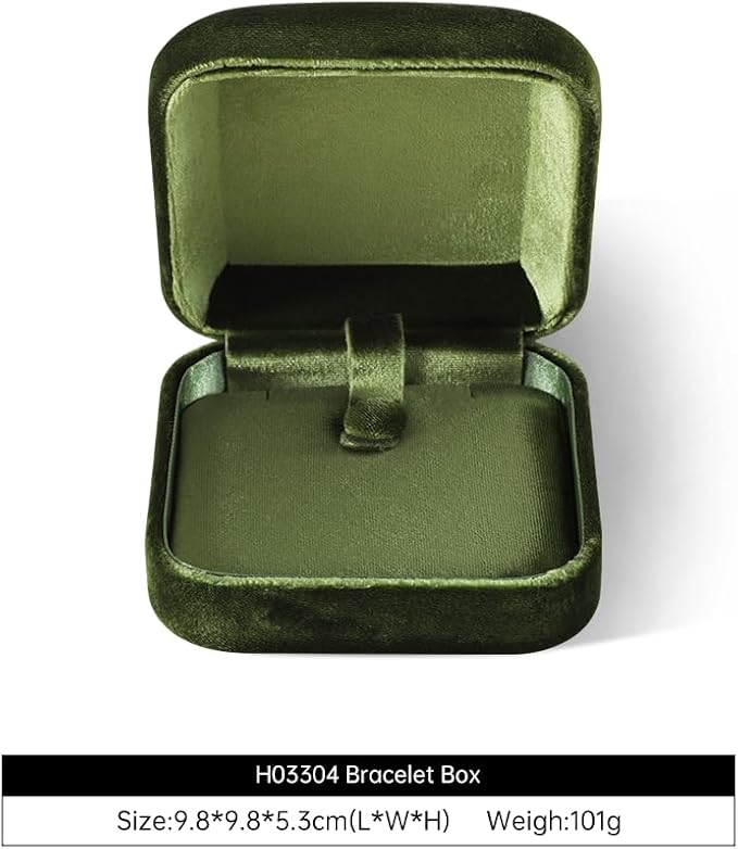 Resilient Velvet Ring Earrings Bracelet Necklace Display Box, Travel Mini Jewelry Organizer Case (Green, Bracelet Box)