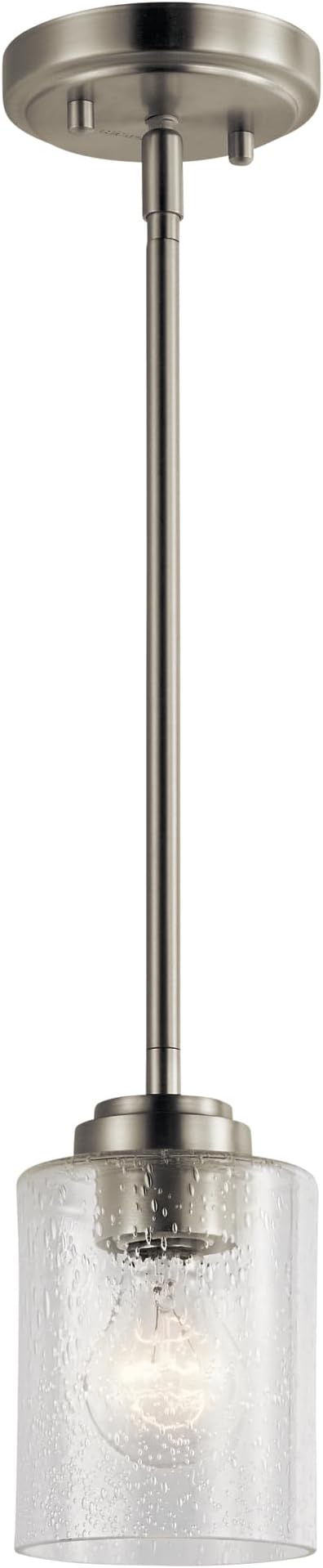 Kichler Winslow 7.5" Mini Kitchen Pendant with Clear Seeded Glass in Brushed Nickel, (7.5" H x 4.25" W), 44032NI