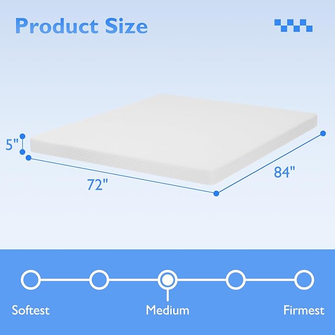 FDW 5 Inch Gel Memory Foam Mattress Medium-Firm Mattress for Pressure Relief & Cooler Sleep Mattress for Kid Adults CertiPUR-US Certified Mattress in a Box,California King