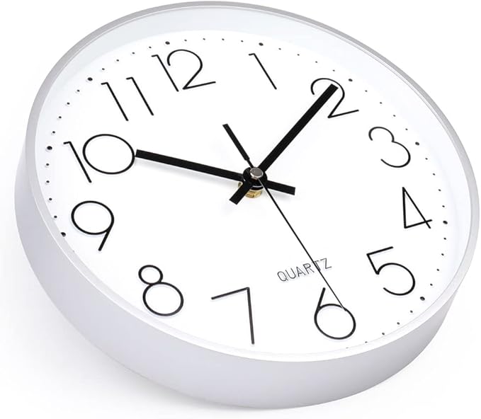 jomparis Silver Wall Clock 13.5 Inch Battery Operated Silent & Non-Ticking Wall Clock