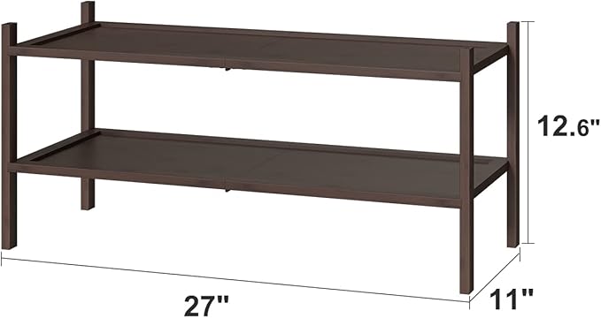 Bamboo Shoe Rack for Entryway, 2-Tier Stackable | Foldable | Natural, Shoe Organizer for Hallway Closet, Free Standing Shoe Racks for Indoor Outdoor