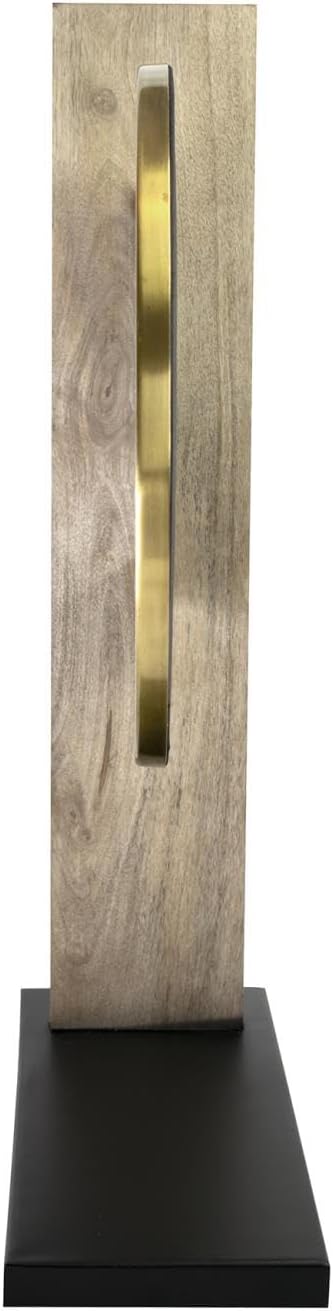 Howard Elliot Skoda Round Table Top Mirror with Stand, Table Desk Vanity Makeup Mirror with Stainless Steel Brushed Brass Frame & Mango Wood Base, Modern Accent Mirror Decor, Brass, 28.5 x 18 Inch