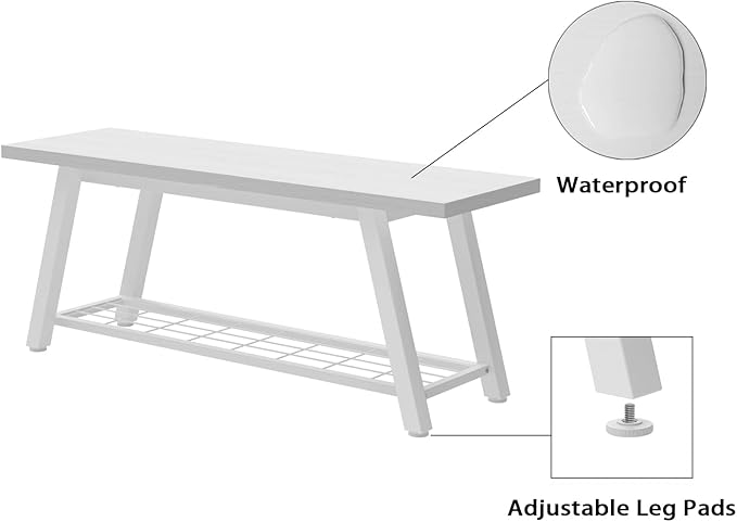 Industrial Entryway Bench Rustic Wood and Metal Storage Bench for Indoor Living Dining Room Bedroom Long Shoe Benches Seat (White)