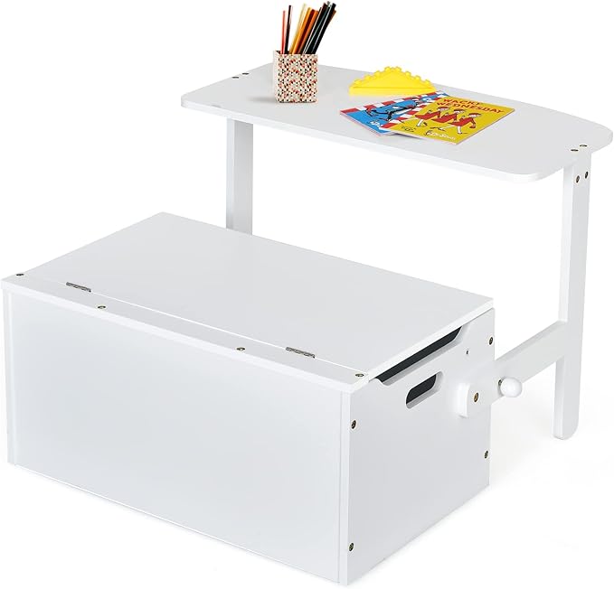 HONEY JOY Kids Table and Chair Set, 3-in-1 Convertible Wooden Toy Storage Bench with Handle, Toddler Furniture Set for Daycare Playroom, Gift for Boys Girls 3+ (Pure White)