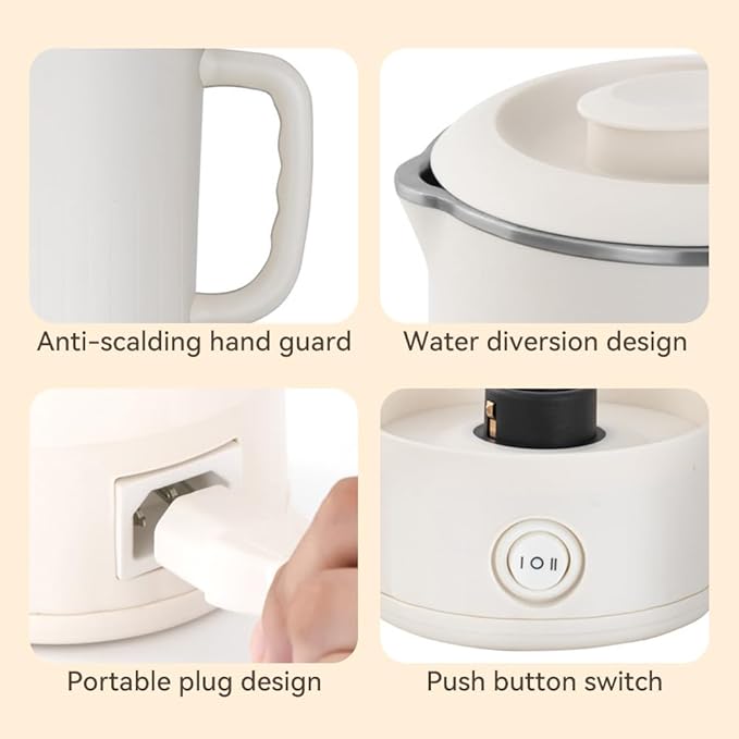 Travel Electric Kettle 304 Stainless Steel Small Portable Foldable Tea Kettle for Boiling Water Camping Traveling with 2 Gear 600ML 600W