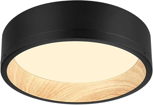 DAKASON LED Flush Mount Ceiling Light Fixture 12.5'' 25W 1500LM, 3000/4000/5000K CCT Selectable, Painted Woodgrain and Black Frame, Dimmable Modern LED Ceiling Light for Kitchen, Hallway, Living Room