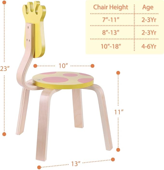iPlay, iLearn 2 PCS Wooden Kids Chair Sets, Natural Hardwood 2 Giraffe Animal Children Chairs, Furniture Set for Toddlers Kids Boys Girls, Stackable for Playroom, Nursery, Preschool, Kindergarten