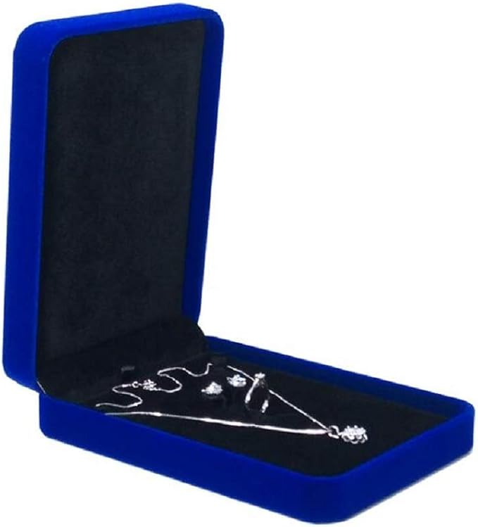Wedding Jewelry Sets Velvet Box Necklace Earring Ring Display Case Storage Holder (Vertical Opening Royal Blue)