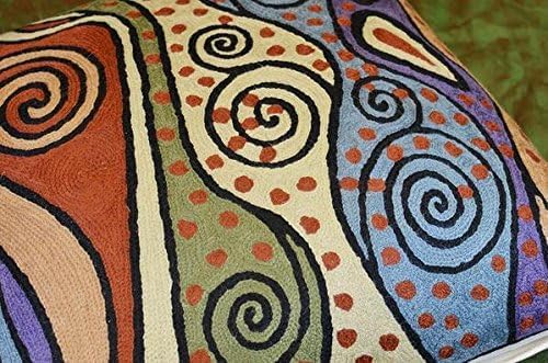 Klimt Rust Pillow Cover Contemporary Burnt Orange Pillowcase Art Nouveau Sofa Throw Pillows Needlepoint Boho Chair Cushions | Hand Embroidered Cushion | Wool Size 18x18