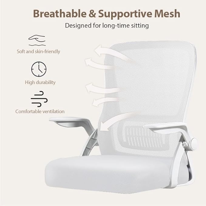 Office Chair, Ergonomic Desk Breathable Mesh Swivel Chair with Flip-Up Arms and Lumbar Support Computer for Home Office