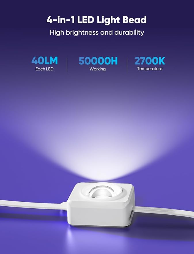 APPECK Permanent Outdoor Lights 200ft with 144 LED Lights, 72W Smart RGBW Eaves Lights, DC 36V, 40LM, IP67 Waterproof String Lights for Halloween Christams Decor, Compatible with Alexa, White