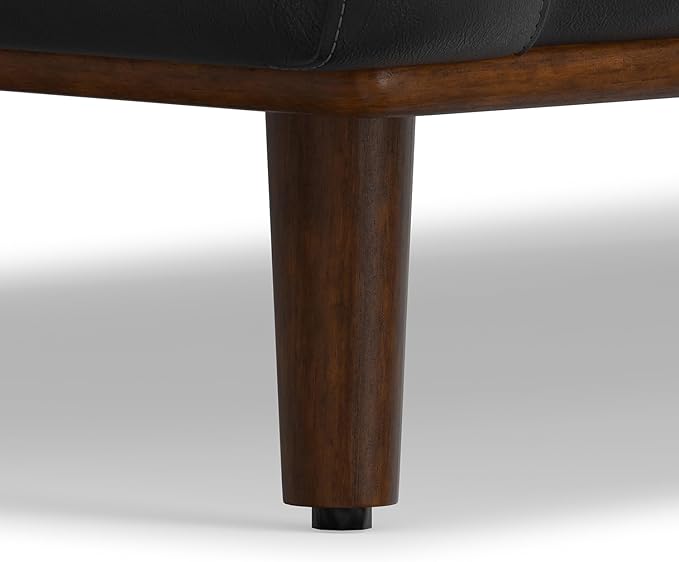 SIMPLIHOME Morrison 72-inch Wide Sofa in Lead Black Genuine Leather, Mid-Century Modern-Style Loveseat for Living Room, Single Bench Cushion, Removable Back Cushions, 2 Bolster Pillows