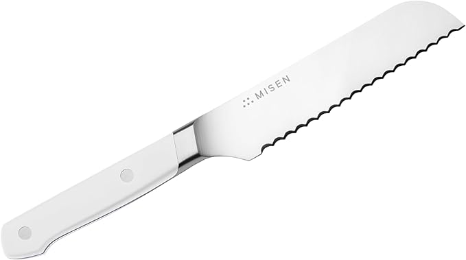 Misen Serrated Bread Knife - High-Carbon Japanese AUS8 Steel - Perfect for Soft Foods, Bread, Pastries, and Fruits - Verstatile Slicer, Razor-Sharp Edge, Durable Blade, Ergonomic Handle - 5", White