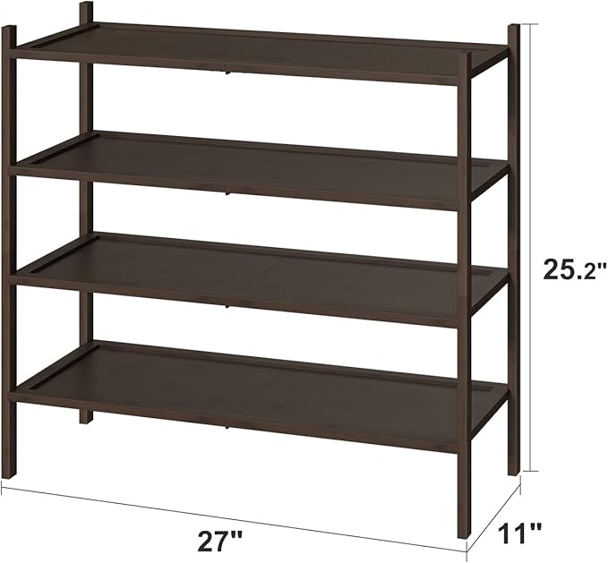 Shoe Rack for Entryway, Bamboo Wood Shoe Rack 4-Tier, Stackable Shoe Organizer for Closet, Free Standing Shoe Racks for Indoor & Outdoor