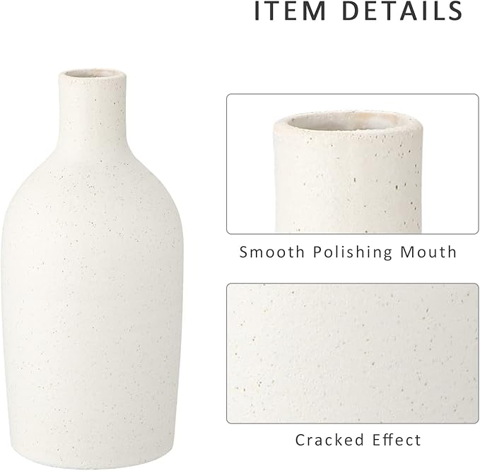 Oairse White Ceramic Cracked Effect Vase, Small Modern Vase for Pampas Grass, Decorative Centerpiece, Minimalist Home Decor