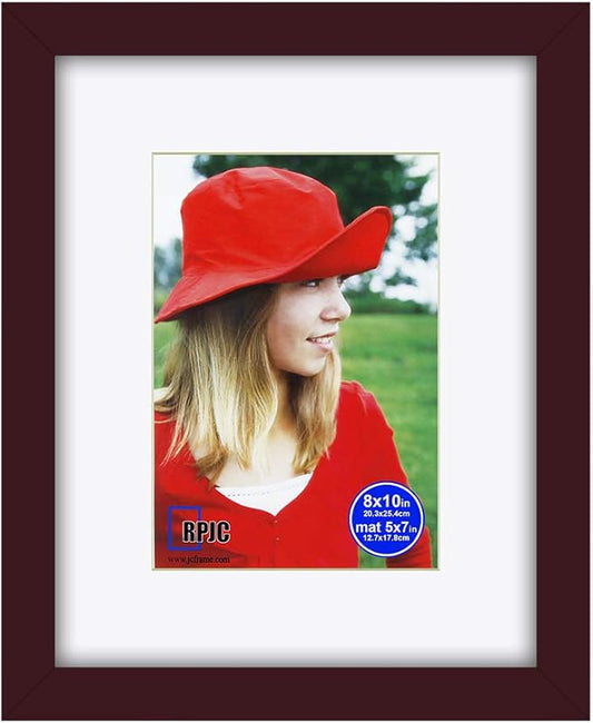 RPJC 8x10 inch Picture Frame Made of Solid Wood and High Definition Glass Display Pictures 5x7 with Mat or 8x10 Without Mat for Wall Mounting Photo Frame Dark Brown