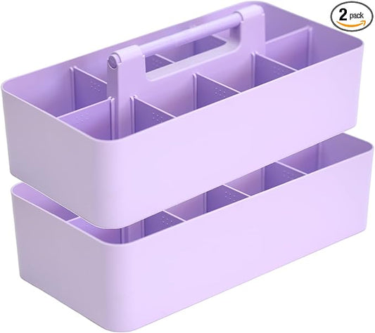2 PACK Portable DIY 8 Dividers Durable Plastic Tote Tool & Supply Cleaning Caddy with Handle Made In USA (Lavender)