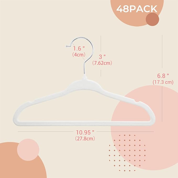 ManGotree 11" Baby Velvet Hangers, Non-Slip Infant Coat Hangers, Ultra-Thin Toddler Felt Hanger with 360° Swivel Hook, Space Saving Children's Hanger for Kids Clothes, 48 Pack (White)