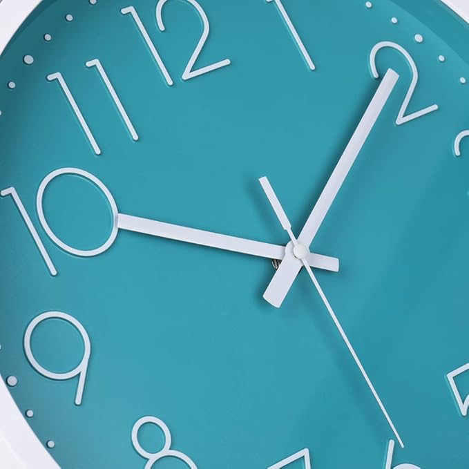 jomparis 12 Inch Silent Non-Ticking Battery Operated Round Turquoise Wall Clock Easy to Read for Pool/Home/Office/School/Kitchen/Bedroom/Living Room Teal Clocks