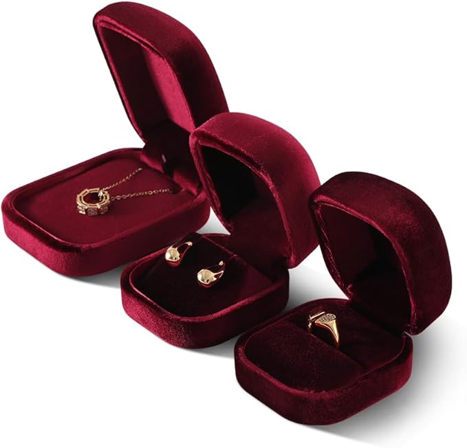 Resilient Velvet Ring Earrings Bracelet Necklace Display Box, Travel Mini Jewelry Organizer Case (Red, Earrings Box)
