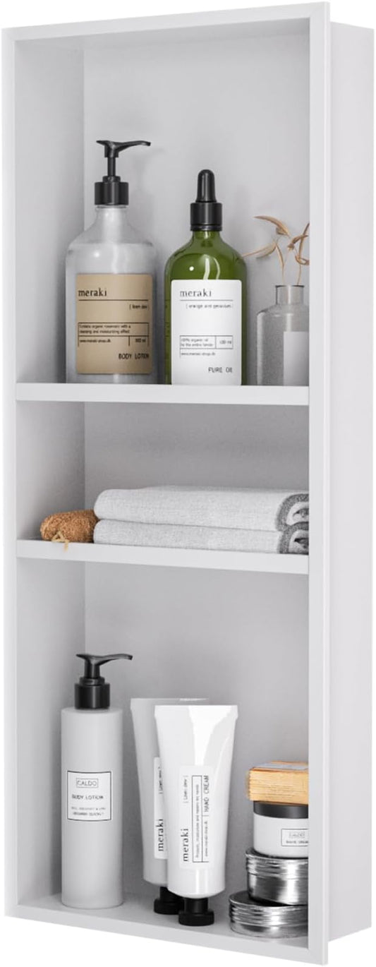 Stainless Steel Shower Niche 12" X 30"，3-Tier Recessed Wall Niche No Tile Needed Shower Shelf for Bathroom Storage (4x12x30 White)