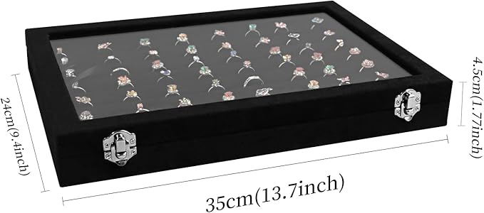 Wudygirl 7 Slot Ring Holder Organizer Display Tray for Rings And Jewelry Storage Velvet Ring Box with Multiple Slots Rings Organizer and Jewelry Showcase (Black Velvet)