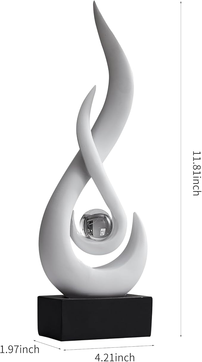 AWNR Abstract White Sculpture Decor: Flame Statue with Glass Ball Resin Art Figurines Unique Centerpiece Table Decorations Modern Home Decor Living Room TV Stand Coffee Table Office Decor