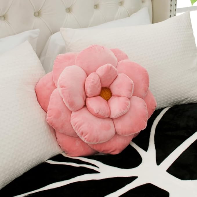 Green Philosophy Co. Camellia Plush Flower Pillow - Millenial Pink